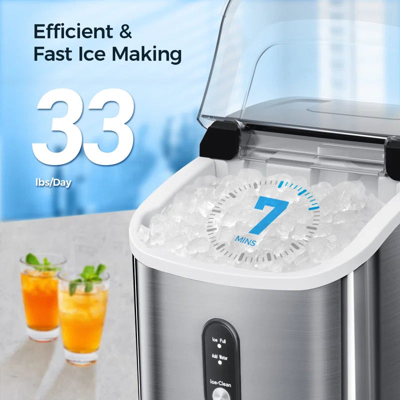 Nugget Countertop Ice Maker with Soft Chewable Ice, Automatic 34S in 24 Hours, Pebble Portable Ice Machine with Ice Scoop, Self-Cleaning, One-Click Operation, for Kitchen,Office