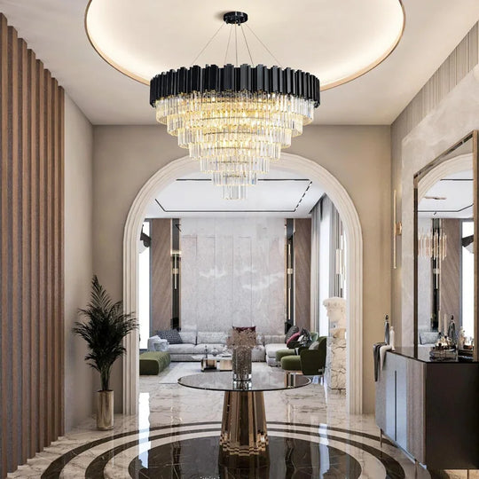 Large Crystal Chandelier - 35.4"Modern 6-Tier 17-Light Chrome Ceiling Light, Luxury K9 Crystal
