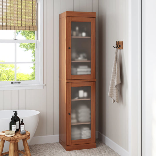100% Solid Wood Bathroom Storage Cabinet, Adjustable Shelves, 16.5" Wide, 35.75" Tall