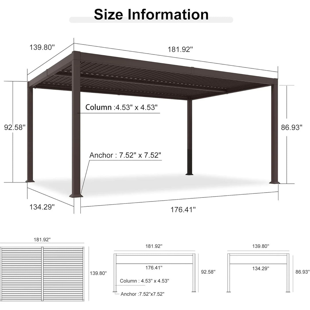 Bronze Louvered Pergola Sun Shade Shelter with Adjustable Metal Roof for Patio Hardtop Pergola