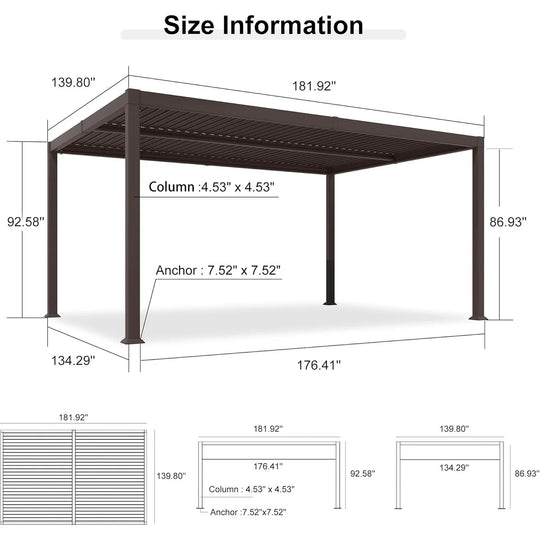 Bronze Louvered Pergola Sun Shade Shelter with Adjustable Metal Roof for Patio Hardtop Pergola