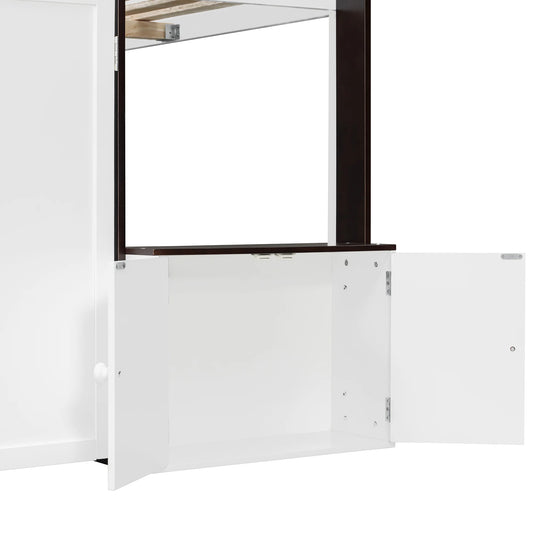 Full Loft House Bed with Playhouse Storage Modern Wood Cabin Bed for Kids