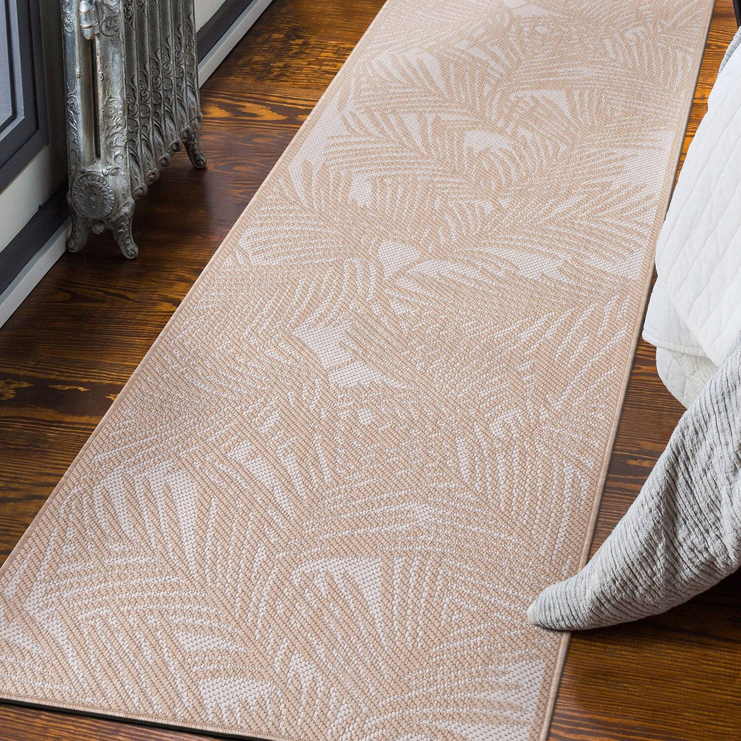 Contemporary Palm Leaf Textured Flat Weave Indoor/Outdoor Area Rug