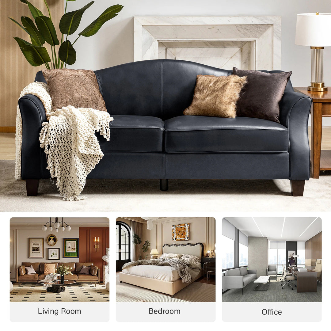 Sandra 81.5" Classic Genuine Leather Sofa with Solid Wood Legs by