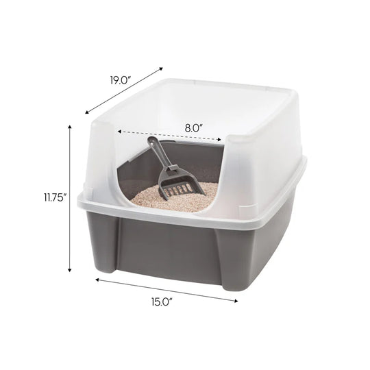 IRIS Open-Top Plastic Cat Litter Box with Shield with Scoop