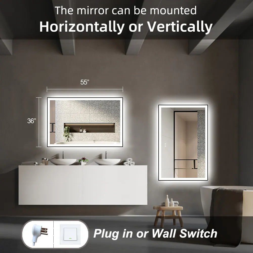 Extra Large Black Frame LED Bathroom Vanity Mirror with 3 Years Warranty and UL Certified