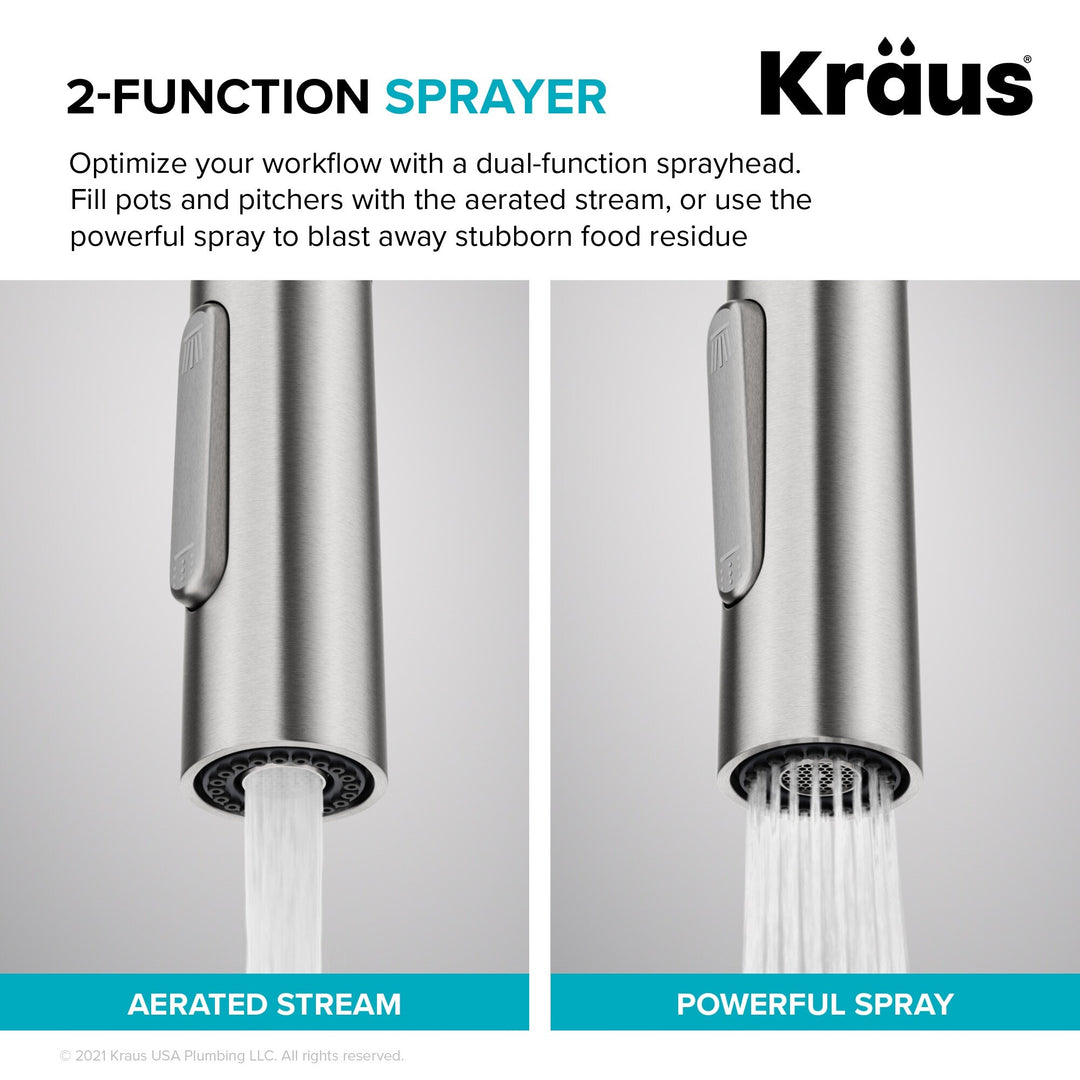 2-Function 1-Handle 1-Hole Pulldown Sprayer Brass Kitchen Faucet