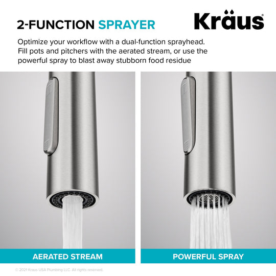 2-Function 1-Handle 1-Hole Pulldown Sprayer Brass Kitchen Faucet