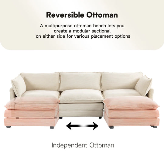 Corduroy Sectional Sofa with Removable Ottomans & Ultra-Soft Cushions for Living Room & Bedroom