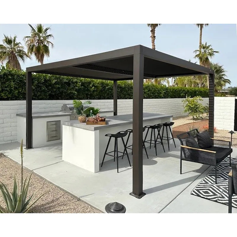 Bronze Louvered Pergola with Adjustable Roof for Deck Backyard Garden Hardtop Gazebo
