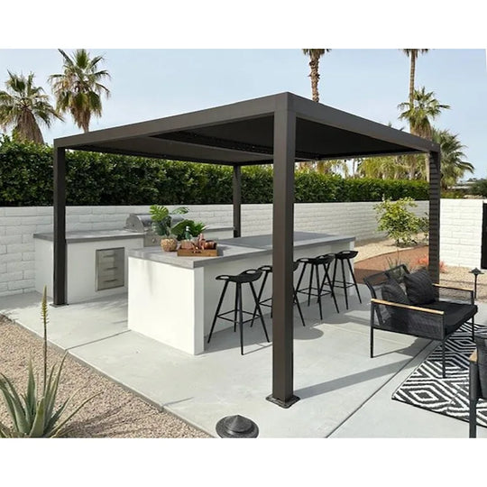 Bronze Louvered Pergola with Adjustable Roof for Deck Backyard Garden Hardtop Gazebo