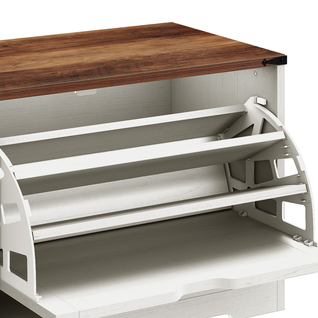 Farmhouse Shoe Storage Bench and Shoe Cabinet with Flip Drawer & Flip-Top Storage
