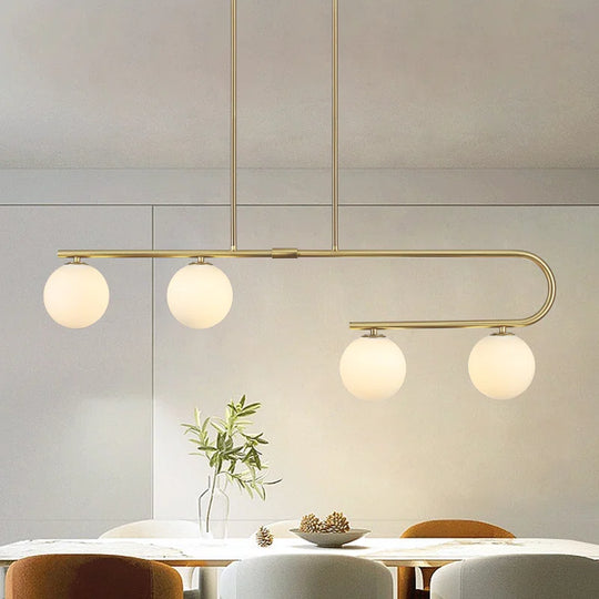 4 - Light Modern Kitchen Island Chandelier with Globe Glass Shade for Dining Room Living Room Entry