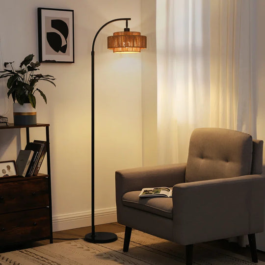 Aarzo 69.6" Arched Rattan Floor Lamp with LED Light and Remote Control