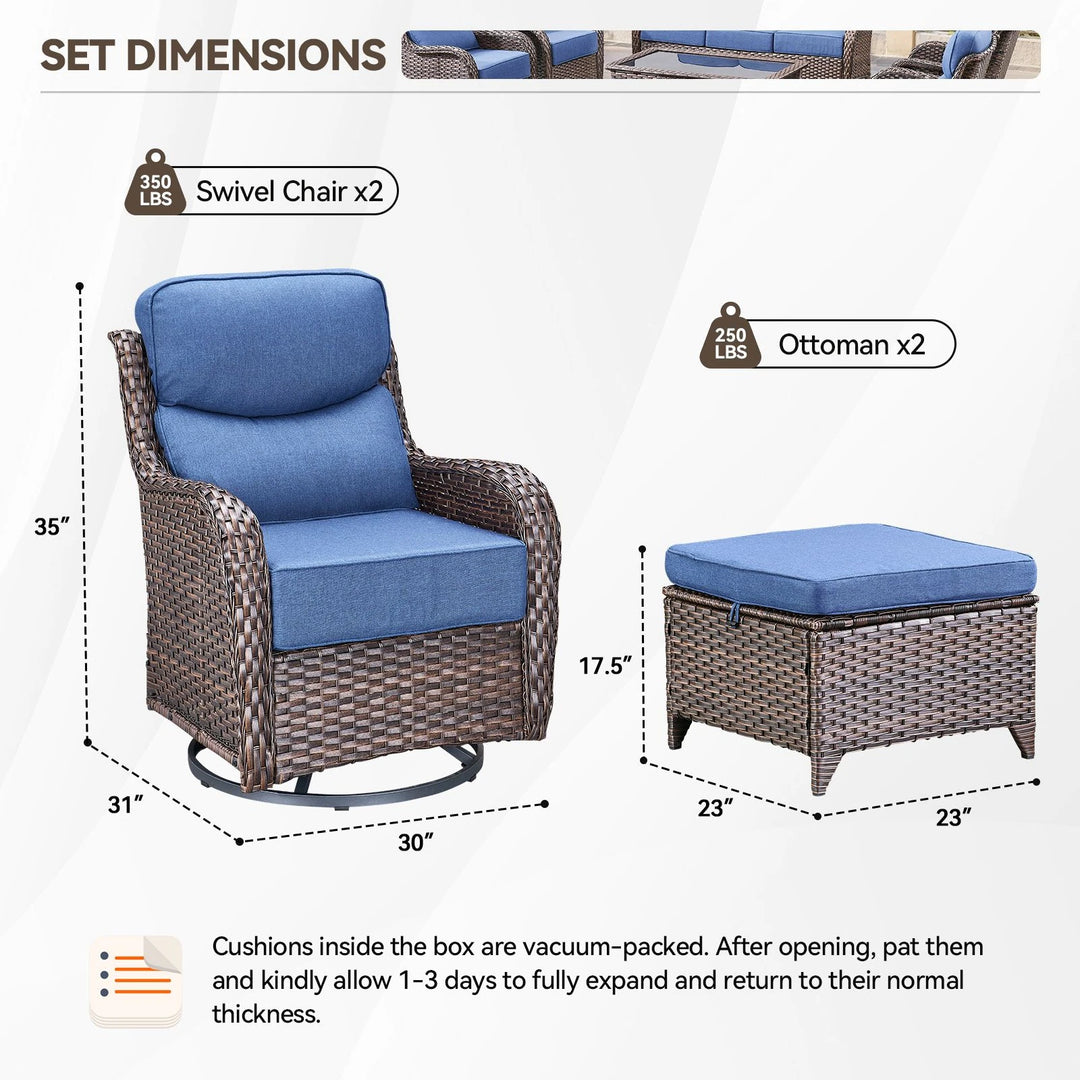 Outdoor Patio Sofa Swivel Chair with 6-Inch Thick Cushions Set