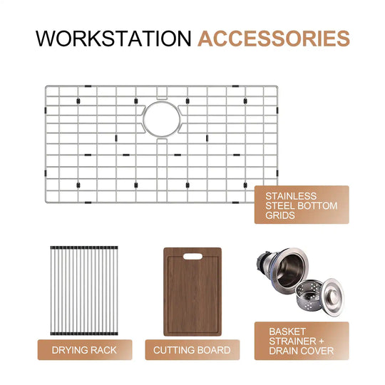 Stillsteel 33 In. Drop-In Single Bowl 18-Gauge Stainless Steel Workstation Kitchen Sink with Accessories