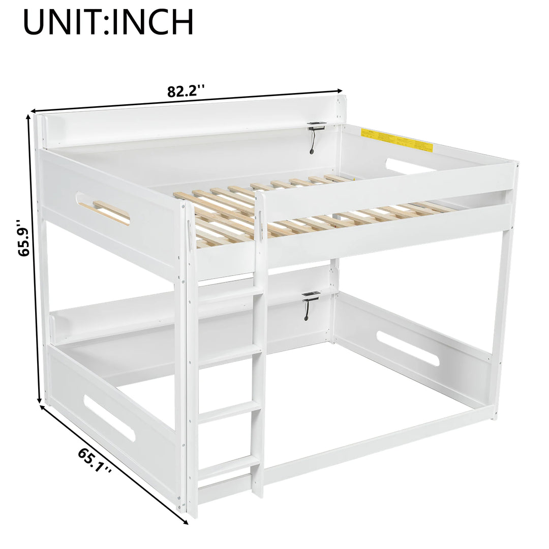 Queen over Queen Bunk Bed with Storage Shelves & USB Ports by