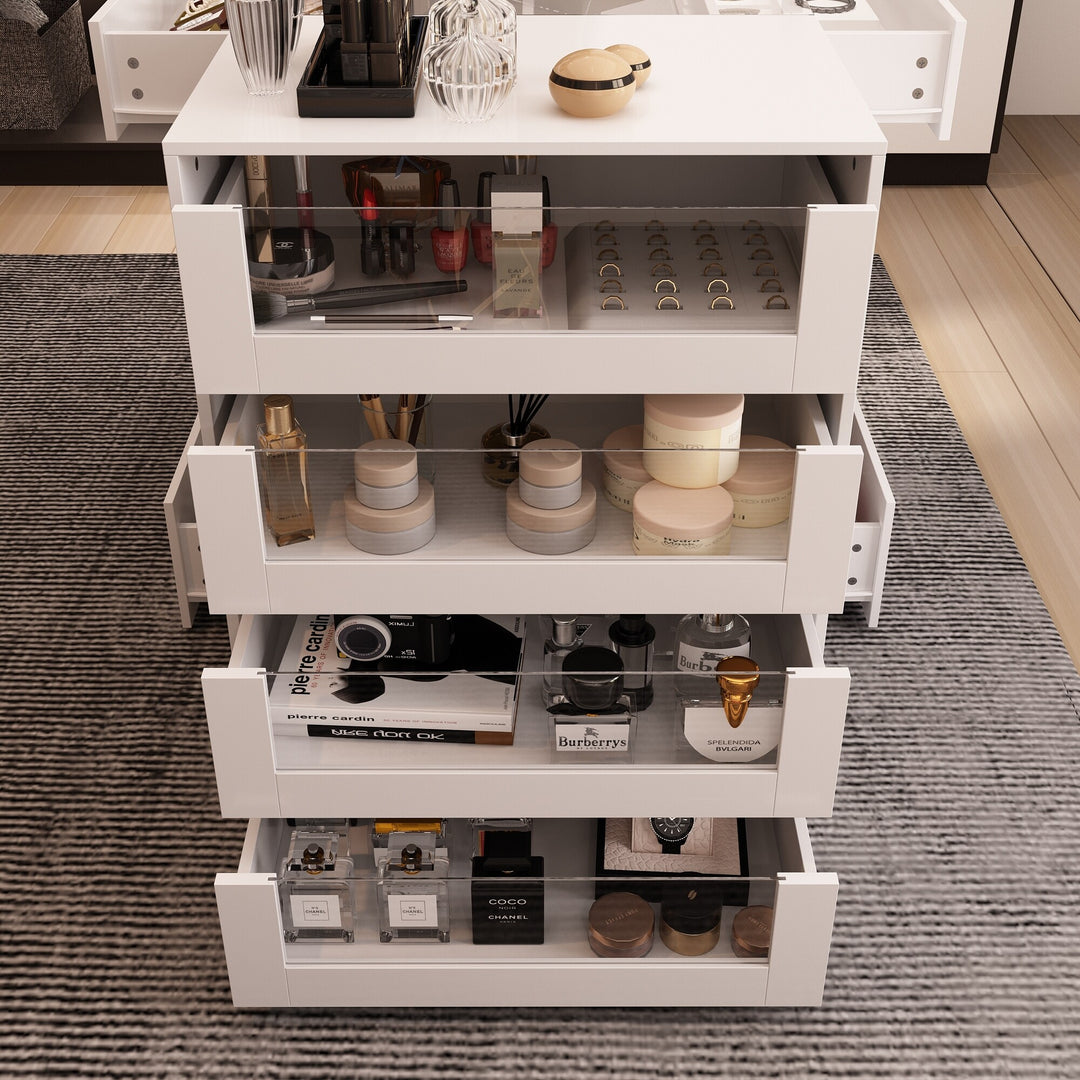 HOMELAVY Glass-Top Closet Organizer White Dressing Island Ample Storage Dresser Cabinets