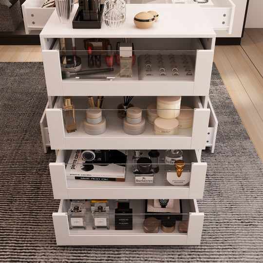 HOMELAVY Glass-Top Closet Organizer White Dressing Island Ample Storage Dresser Cabinets