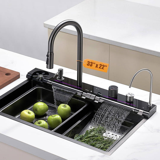 304 Stainless Steel Waterfall Kitchen Sink Set with Pull-Down Faucet KS2207 (Series)