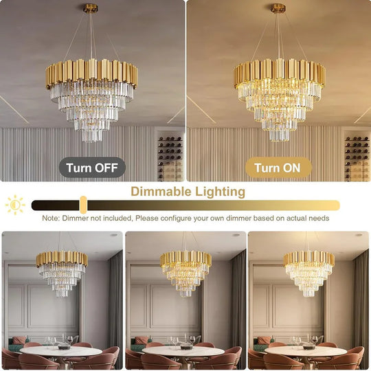 Large Crystal Chandelier - 35.4"Modern 6-Tier 17-Light Chrome Ceiling Light, Luxury K9 Crystal
