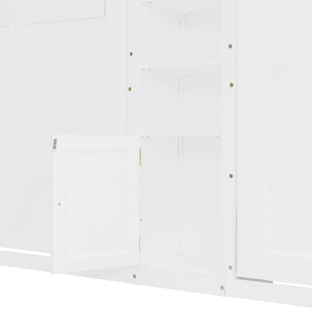 Dual Twin Size Wall Murphy Beds with Cabinets and Shelves, Space-Saving Design
