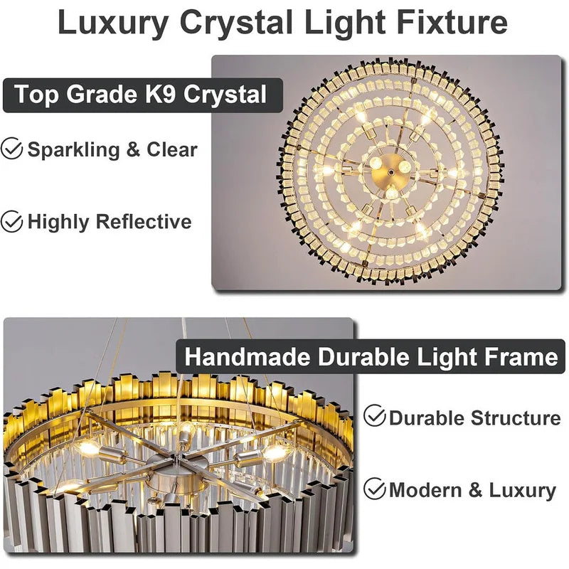 Large Crystal Chandelier - 35.4"Modern 6-Tier 17-Light Chrome Ceiling Light, Luxury K9 Crystal