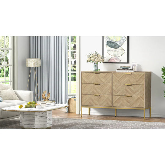 6-Drawer Double Dresser Modern Wood Chest of Drawers for Bedroom Living Room
