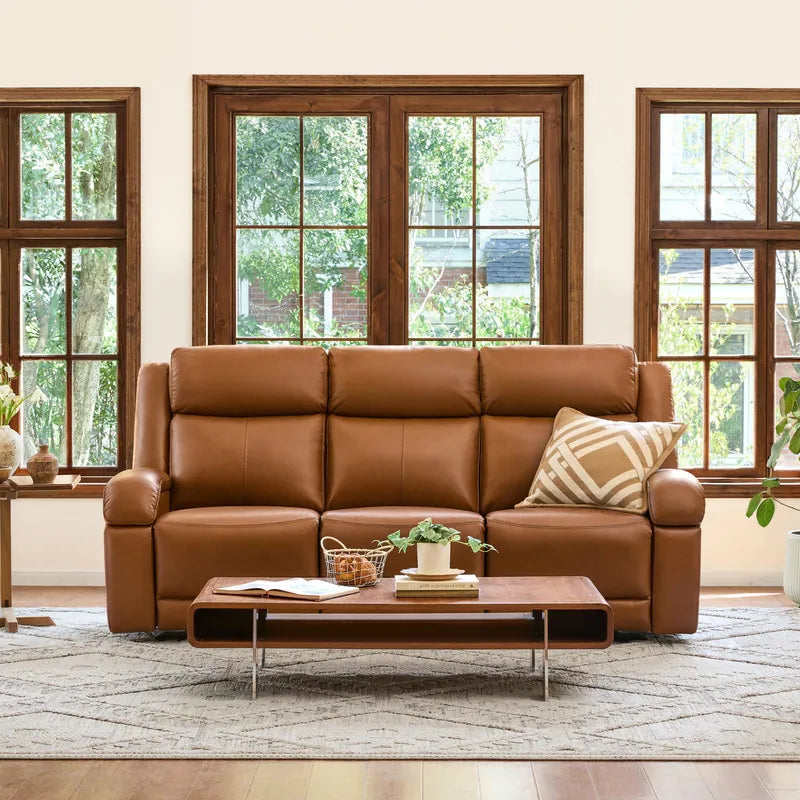 Hadlee Genuine Leather Reclining Sofa with Multi-Function Console.