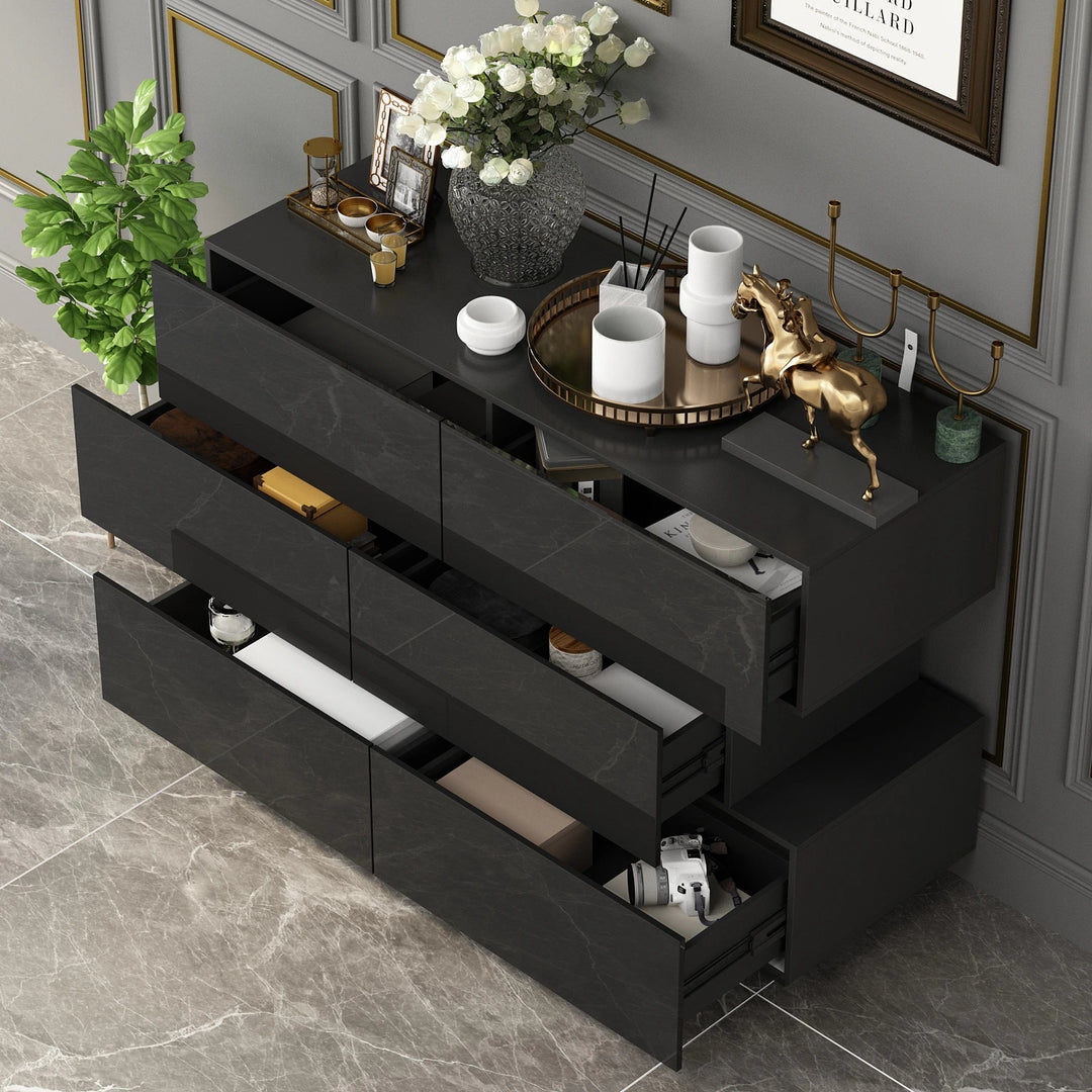 6 Drawers Dresser High Gloss Dresser Chest Off-Set Design Buffet