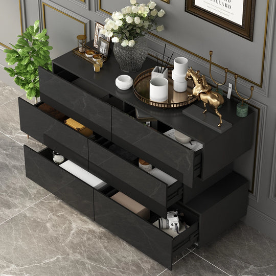 6 Drawers Dresser High Gloss Dresser Chest Off-Set Design Buffet