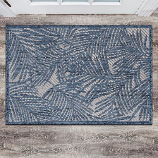 Contemporary Palm Leaf Textured Flat Weave Indoor/Outdoor Area Rug