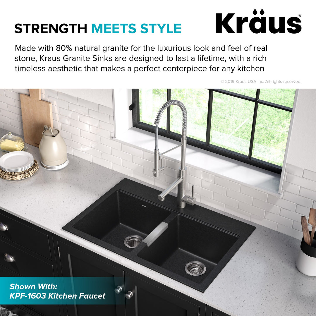 Granite 33 Inch 2-Bowl Undermount Drop-In Kitchen Sink