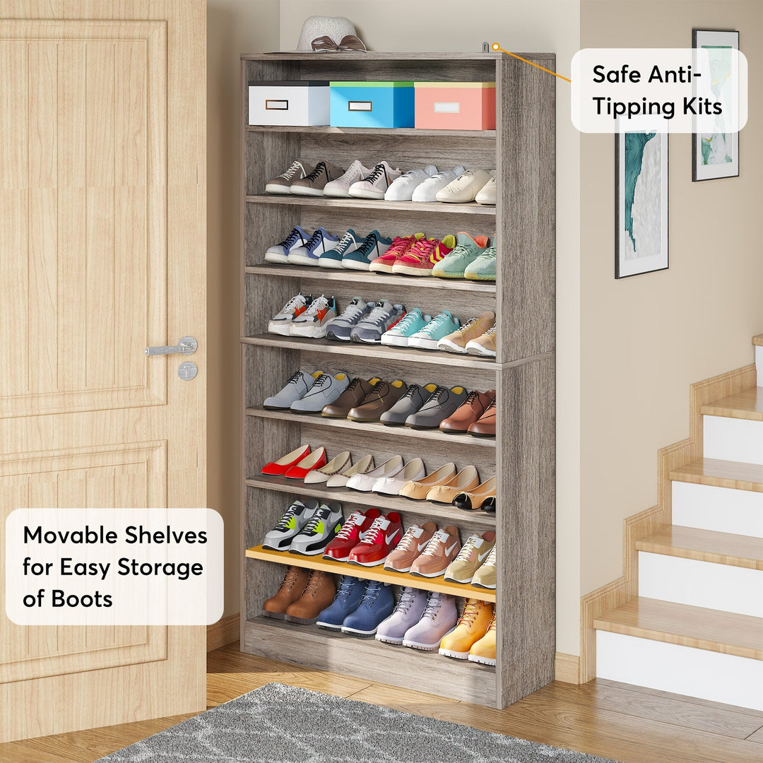 9 Tiers Shoe Cabinet, 40-45 Pairs Heavy Duty Wood Freestanding Shoe Storage Cabinet