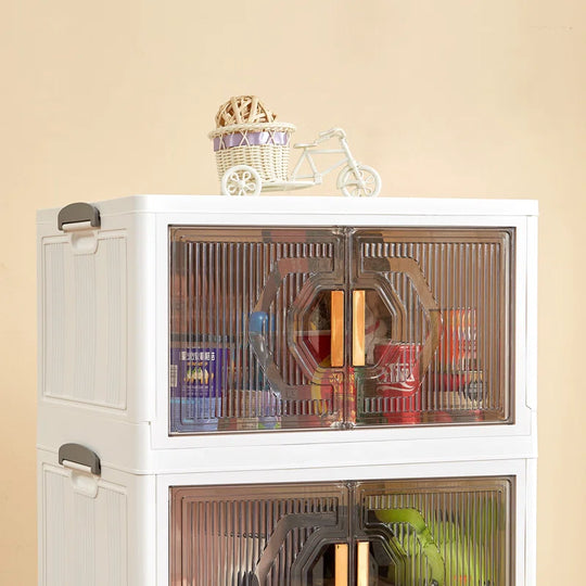 Canas 3 Pack Stackable Storage Bins Folding Organizer Boxes Collapsible Closet with Doors Wheels Lids