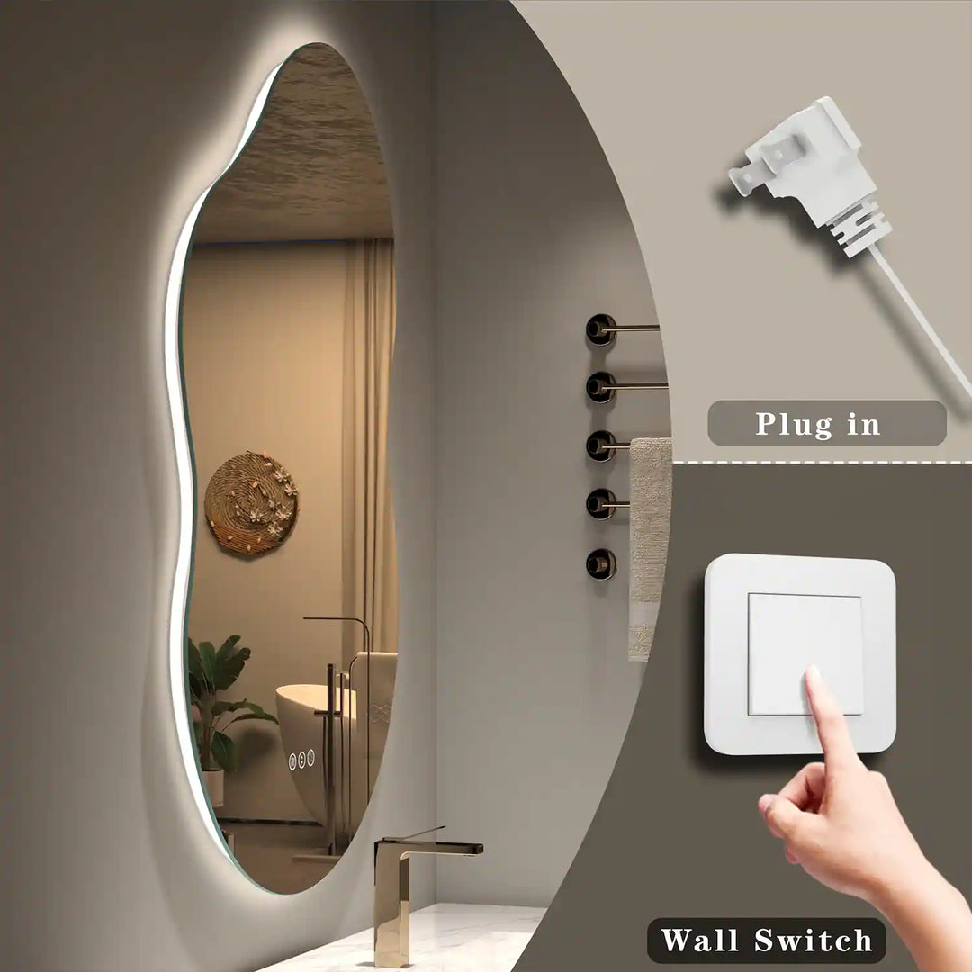 Frameless Irregular LED Anti-Fog Bathroom Vanity Mirror, Asymmetrical Backlit Wall Mirror