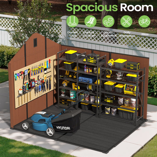 8X8/8X10/8X12 FT All-Weather Outdoor Resin Lockable Storage Shed with Windows Floor for Patio Furniture and Tools