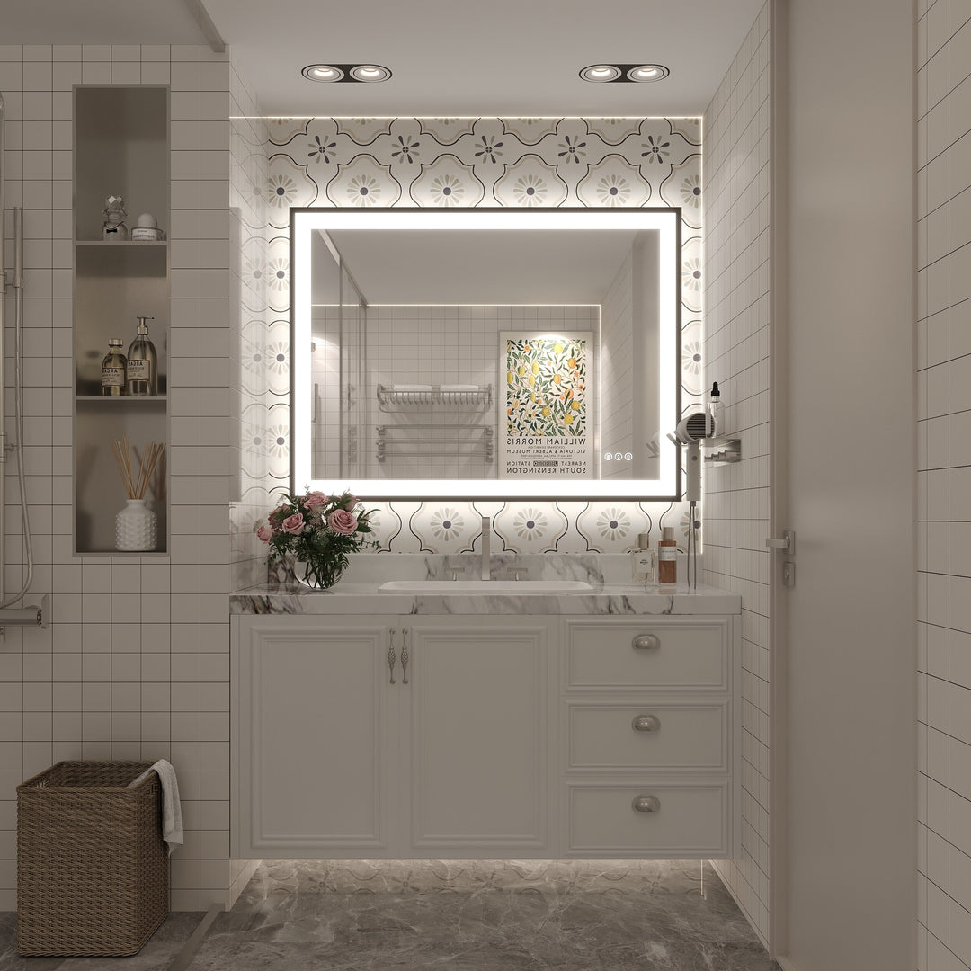 Extra Large Black Frame LED Bathroom Vanity Mirror with 3 Years Warranty and UL Certified