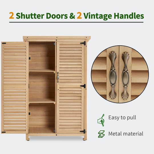 Outdoor Storage Cabinet Shed, Shuttered Doors with Lock, Wooden 0709 / 0808 / 1900