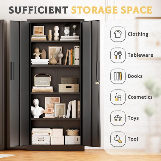 63''-72'' H Large-Capacity Lockable Closet Garage Storage Work Cabinet with Locking Doors and Adjustable Shelves
