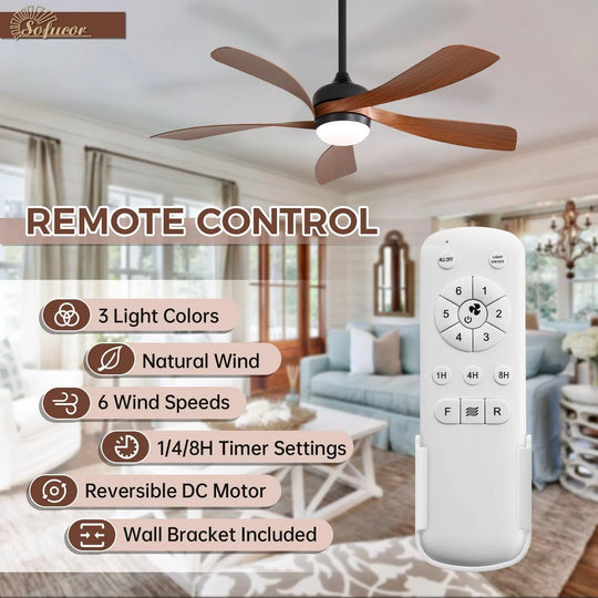 Sofucor 45/52 Inch Ceiling Fan with Remote & Lights Quiet DC Motor 5 Blade High CFM Modern Fan