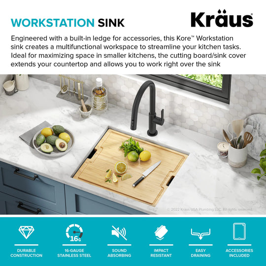 Kore Workstation Undermount Stainless Steel Kitchen Sink