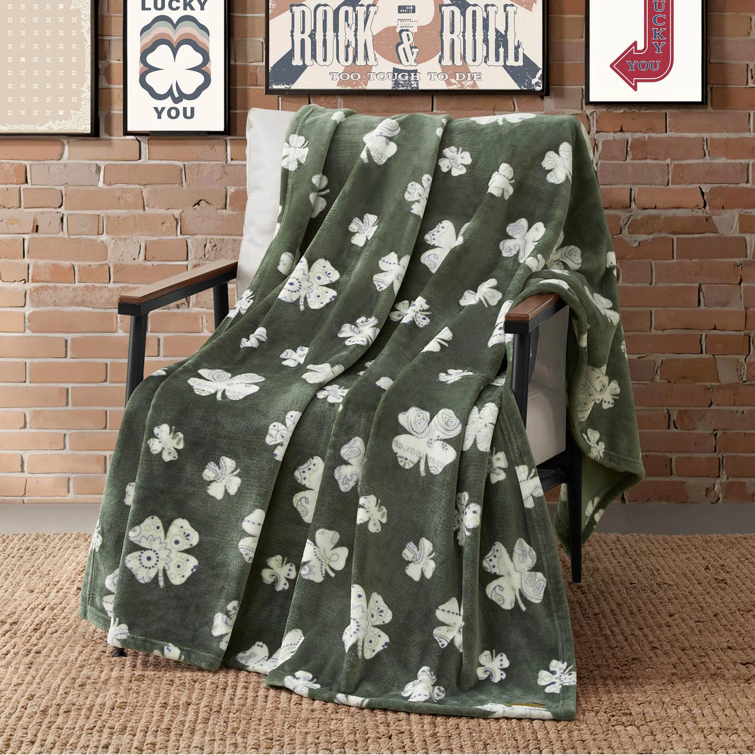 Lucky Clovers Plush Throw Blankets