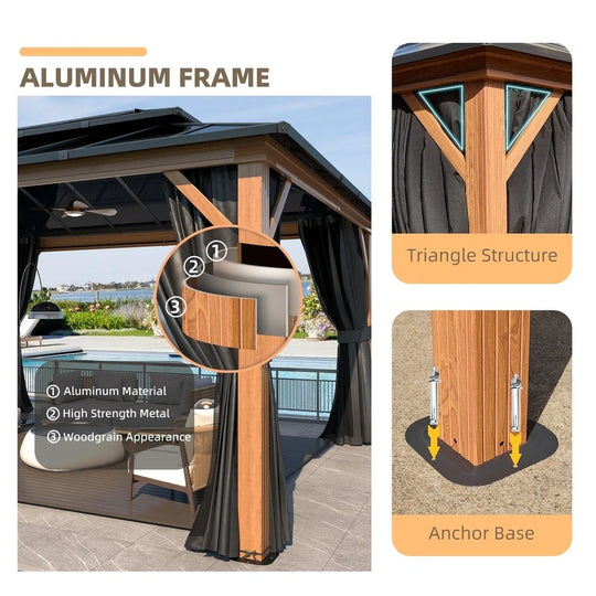 Hardtop Wood Gazebo with Double Roof – Free Dust Cover with 12X16 or 12X20 Model – Waterproof Outdoor Gazebo