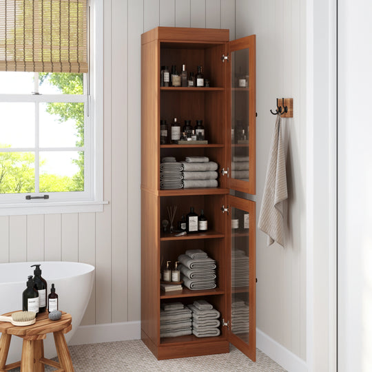 100% Solid Wood Bathroom Storage Cabinet, Adjustable Shelves, 16.5" Wide, 35.75" Tall