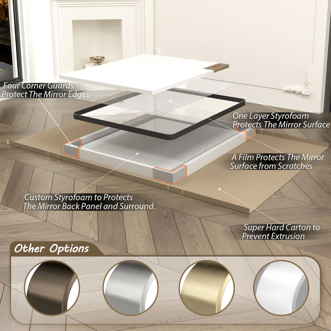 Aluminum Alloy Framed French Cleat Mounted Tempered Glass Wall Vanity Mirror