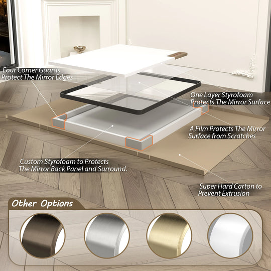 Aluminum Alloy Framed French Cleat Mounted Tempered Glass Wall Vanity Mirror