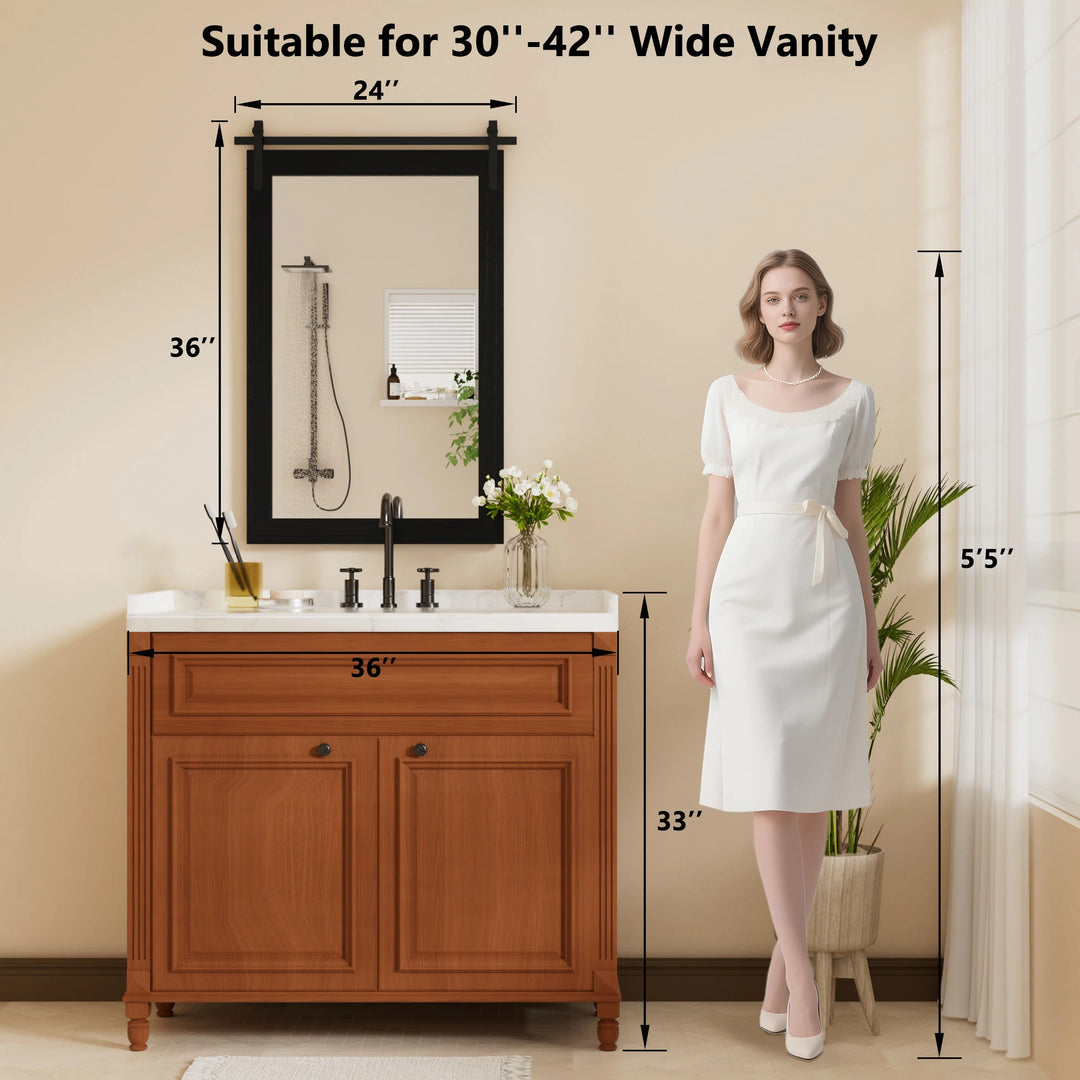 Farmhouse Barn Door Solid Wood Frame Bathroom Vanity Wall Mirror