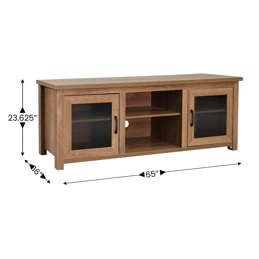 Classic TV Stand for up to 80" Tvs-Glass Fronted Doors-Modern Finish - 65"W X 16"D X 23.625"H