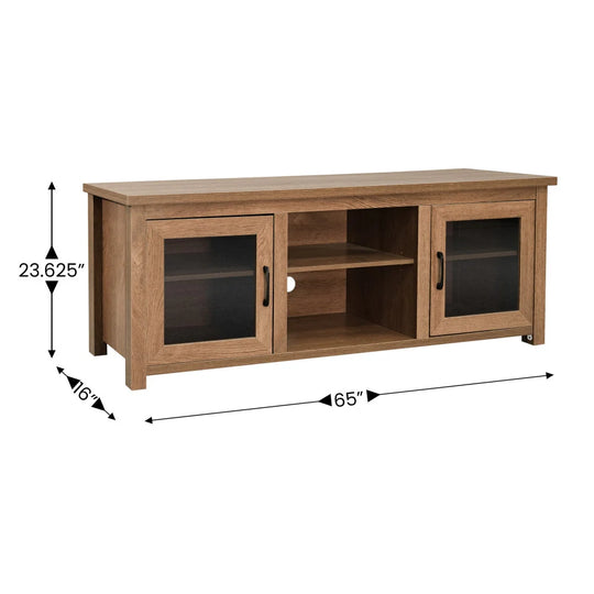 Classic TV Stand for up to 80" Tvs-Glass Fronted Doors-Modern Finish - 65"W X 16"D X 23.625"H